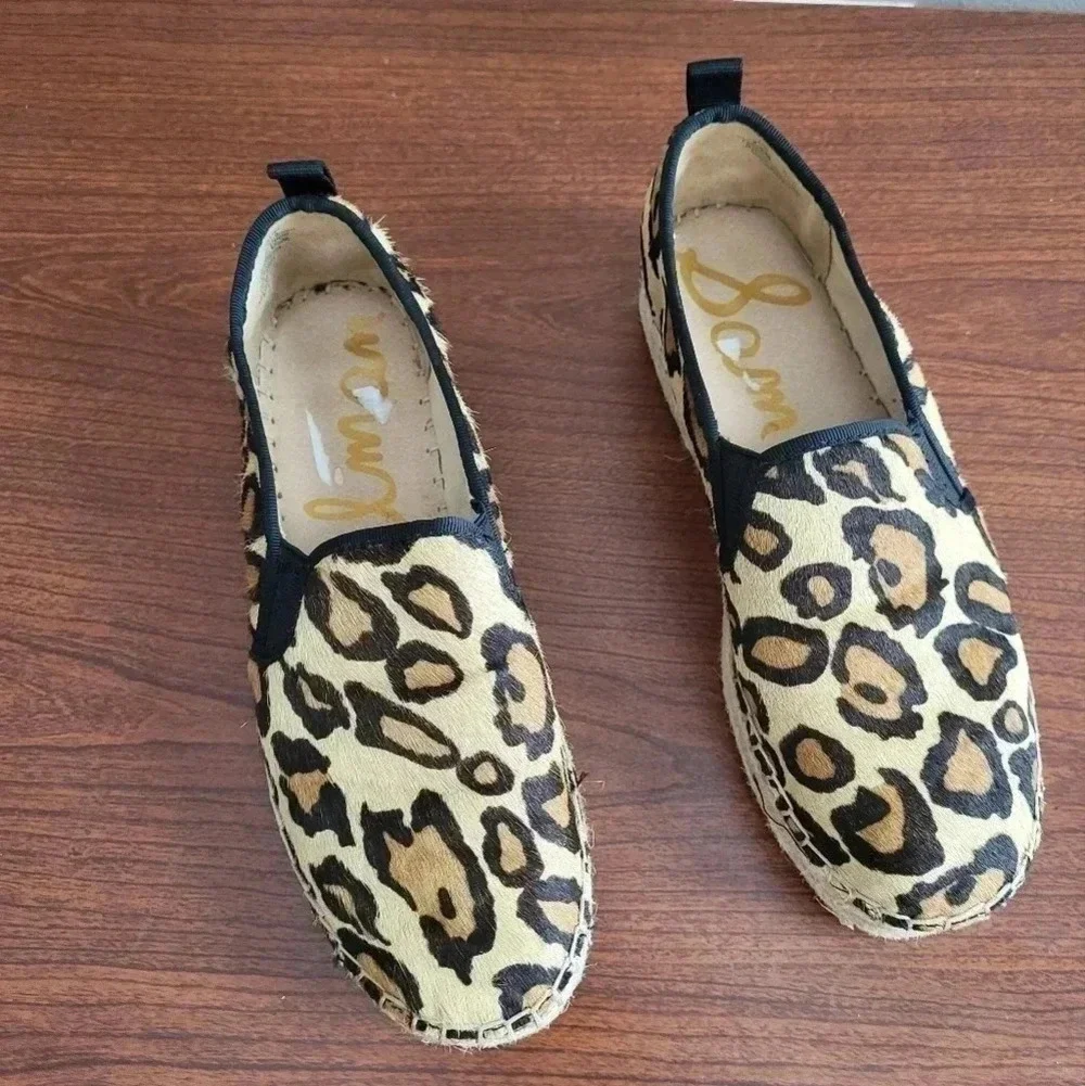 Sam Edelman Carrin Animal Print Leopard Leather Espadrilles Platform Shoes(7.5)